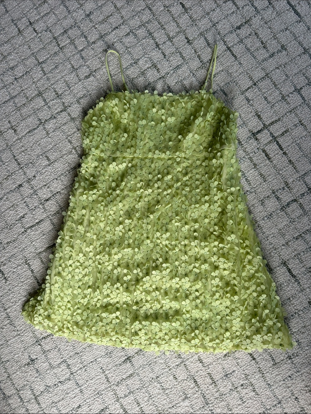 Anthropologie Lime Green Mini Dress with 3D Floral Appliqué
